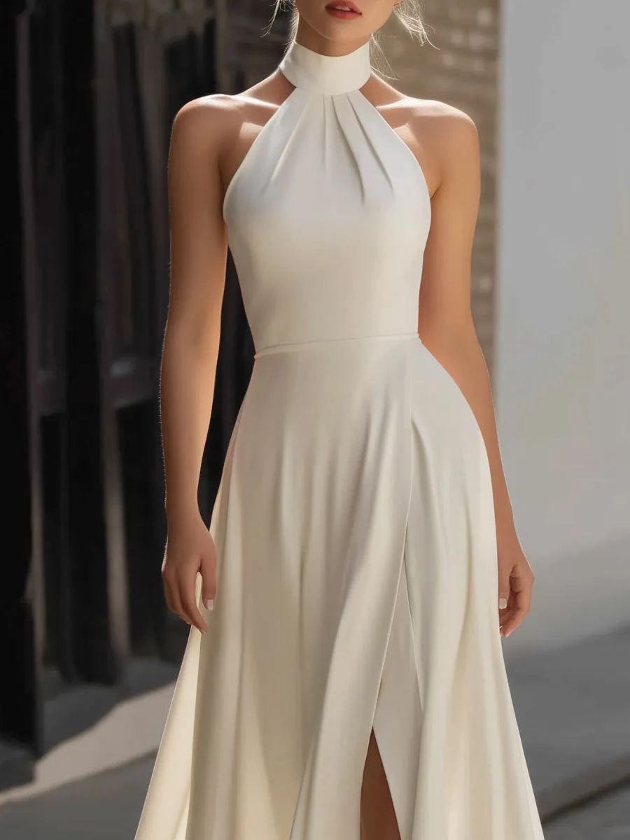 Halter-Neck Draped A-Line Midi Dress sold by Mooyius product image thumbnail 2