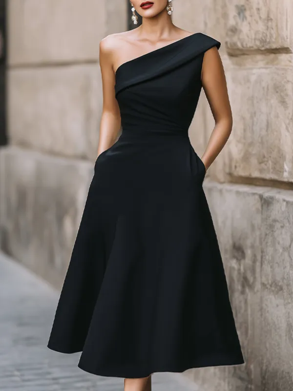 Elegant One-Shoulder A-Line Cocktail Dress made by Mooyius