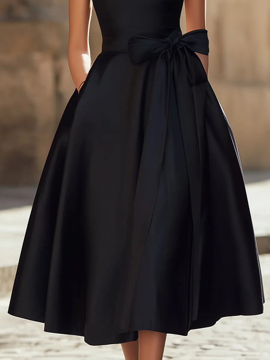 Timeless Elegance Boat-Neck A-Line Midi Dress With Oversized Side Bow sold by Mooyius product image thumbnail 5