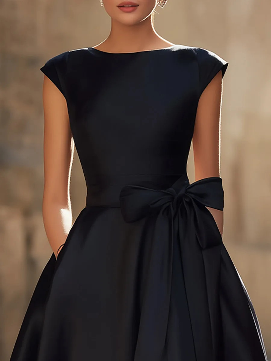 Timeless Elegance Boat-Neck A-Line Midi Dress With Oversized Side Bow sold by Mooyius product image thumbnail 4