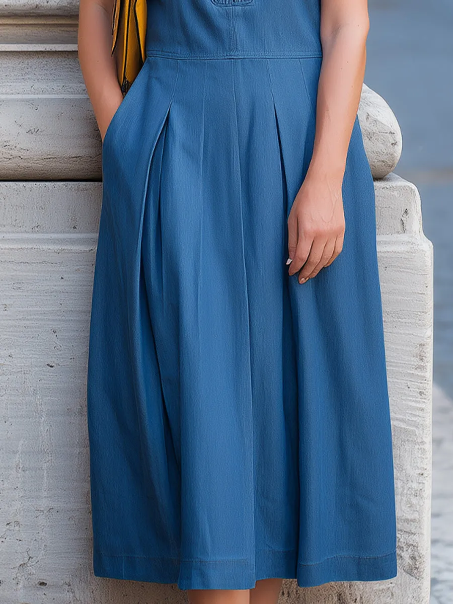 Elegant Pleated Midi Denim Dress sold by Mooyius product image thumbnail 4
