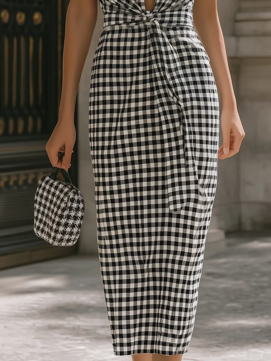 Black & White Gingham Halterneck Midi Dress sold by Mooyius product image thumbnail 3