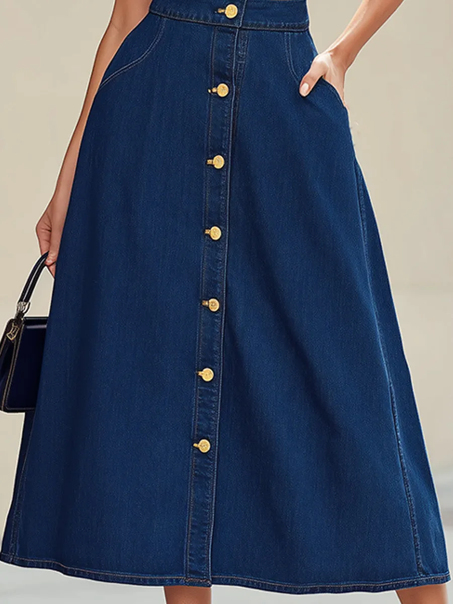 Retro Indigo Denim Bustier Crop Top & Maxi Skirt Two-Piece Set sold by Mooyius product image thumbnail 4