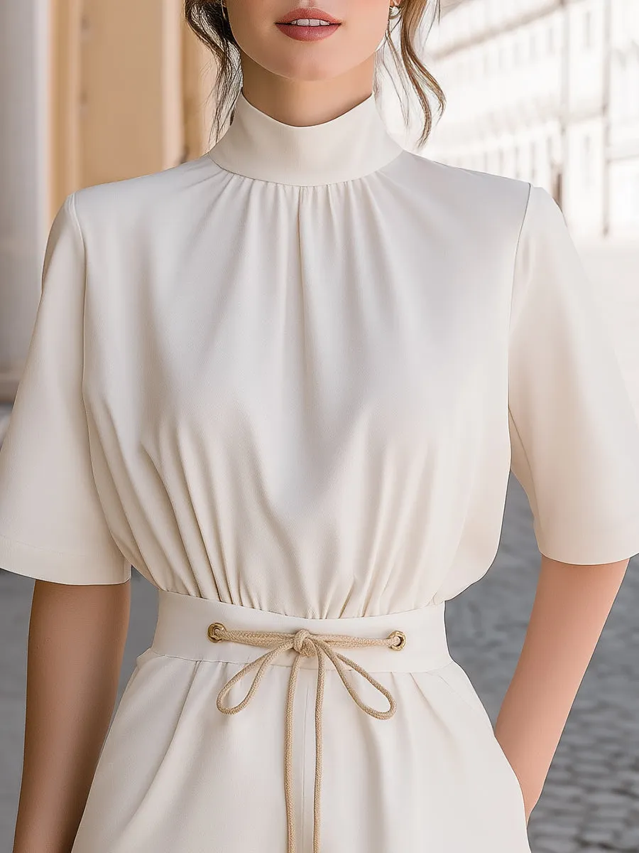 High-Neck Drawstring Waist Mini Dress sold by Mooyius product image thumbnail 2