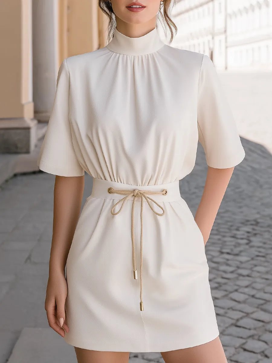 High-Neck Drawstring Waist Mini Dress sold by Mooyius
