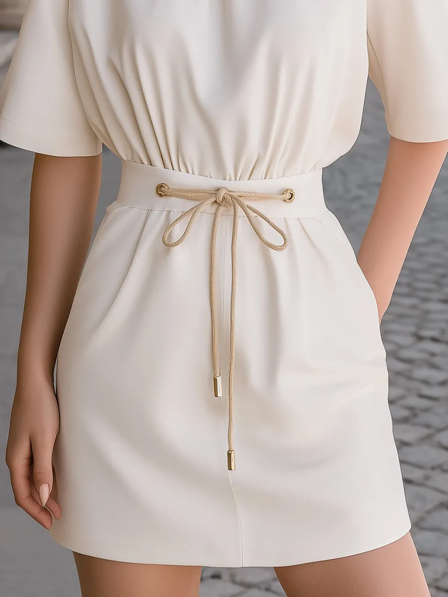 High-Neck Drawstring Waist Mini Dress sold by Mooyius product image thumbnail 3