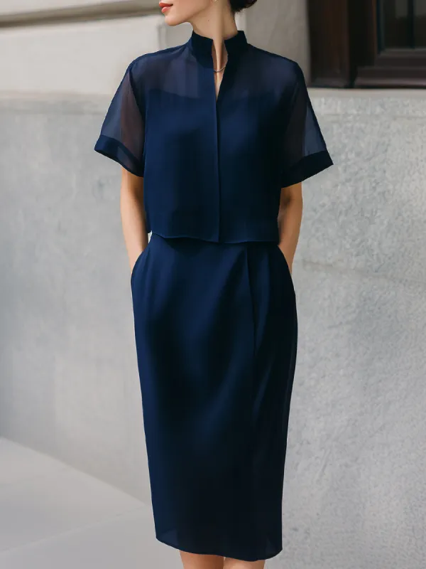 Sheer Short-Sleeve Top & Midi Skirt Elegant Two-Piece Set made by Mooyius