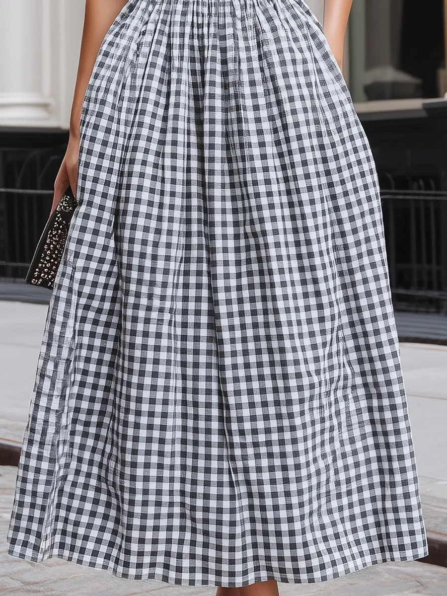 Black & White Gingham Contrast Bodice Maxi Dress sold by Mooyius product image thumbnail 3