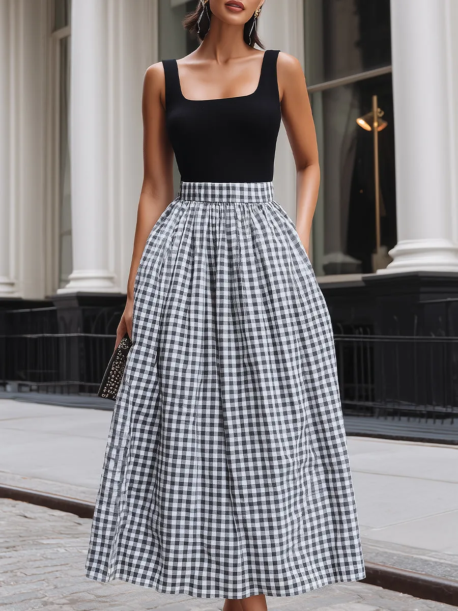 Black & White Gingham Contrast Bodice Maxi Dress sold by Mooyius