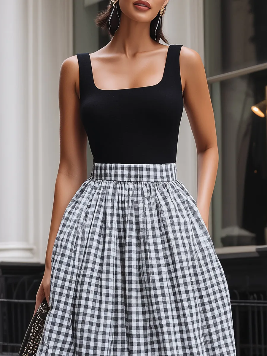 Black & White Gingham Contrast Bodice Maxi Dress sold by Mooyius product image thumbnail 2