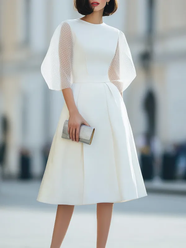 Sheer Puff Sleeve Fit And Flare Midi Dress made by Mooyius