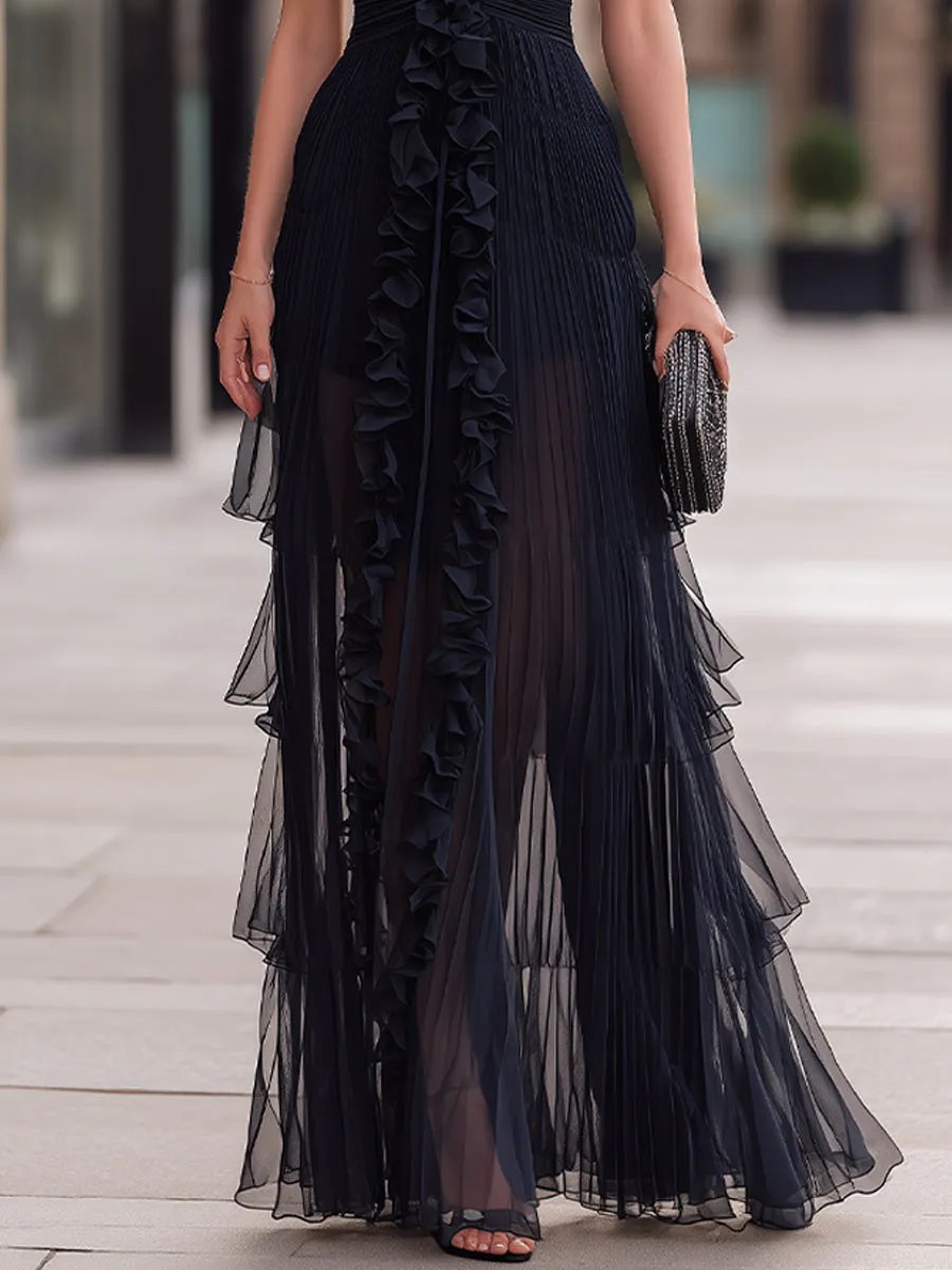 Halter Neck Ruffled Pleated Maxi Dress sold by Mooyius product image thumbnail 4