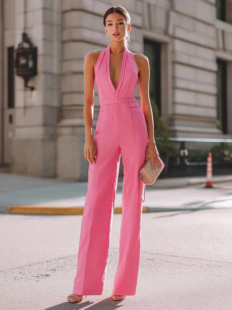 Halter Neck Deep V Wide-Leg Jumpsuit sold by Mooyius product image thumbnail 2