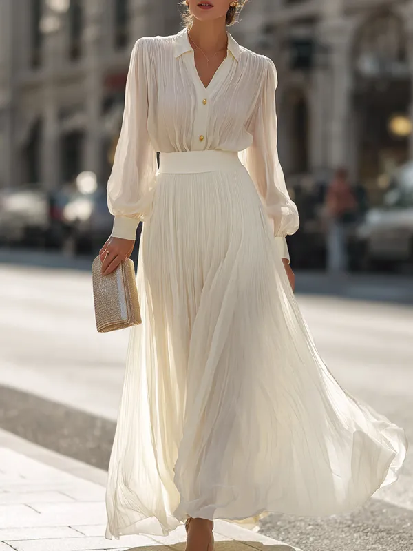 Pleated Shirt Top And Maxi Skirt Set made by Mooyius