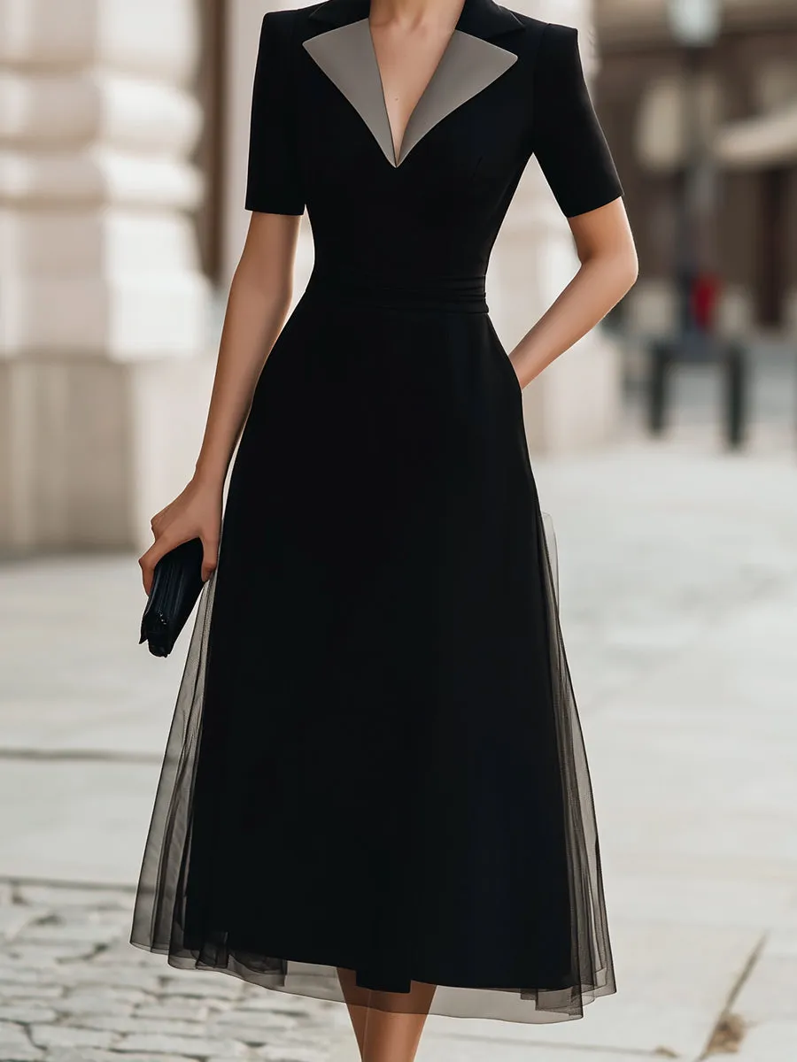 Silver-Trimmed Lapel Midi Dress sold by Mooyius product image thumbnail 4