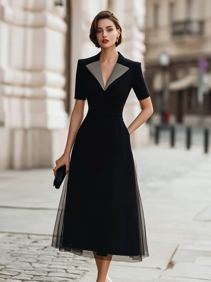 Silver-Trimmed Lapel Midi Dress sold by Mooyius product image thumbnail 2