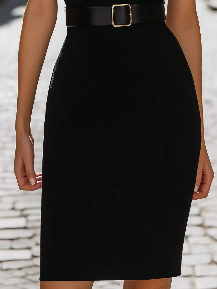 Fake Two-Piece Striped Collar Belted Short Sleeve Pencil Dress sold by Mooyius product image thumbnail 3