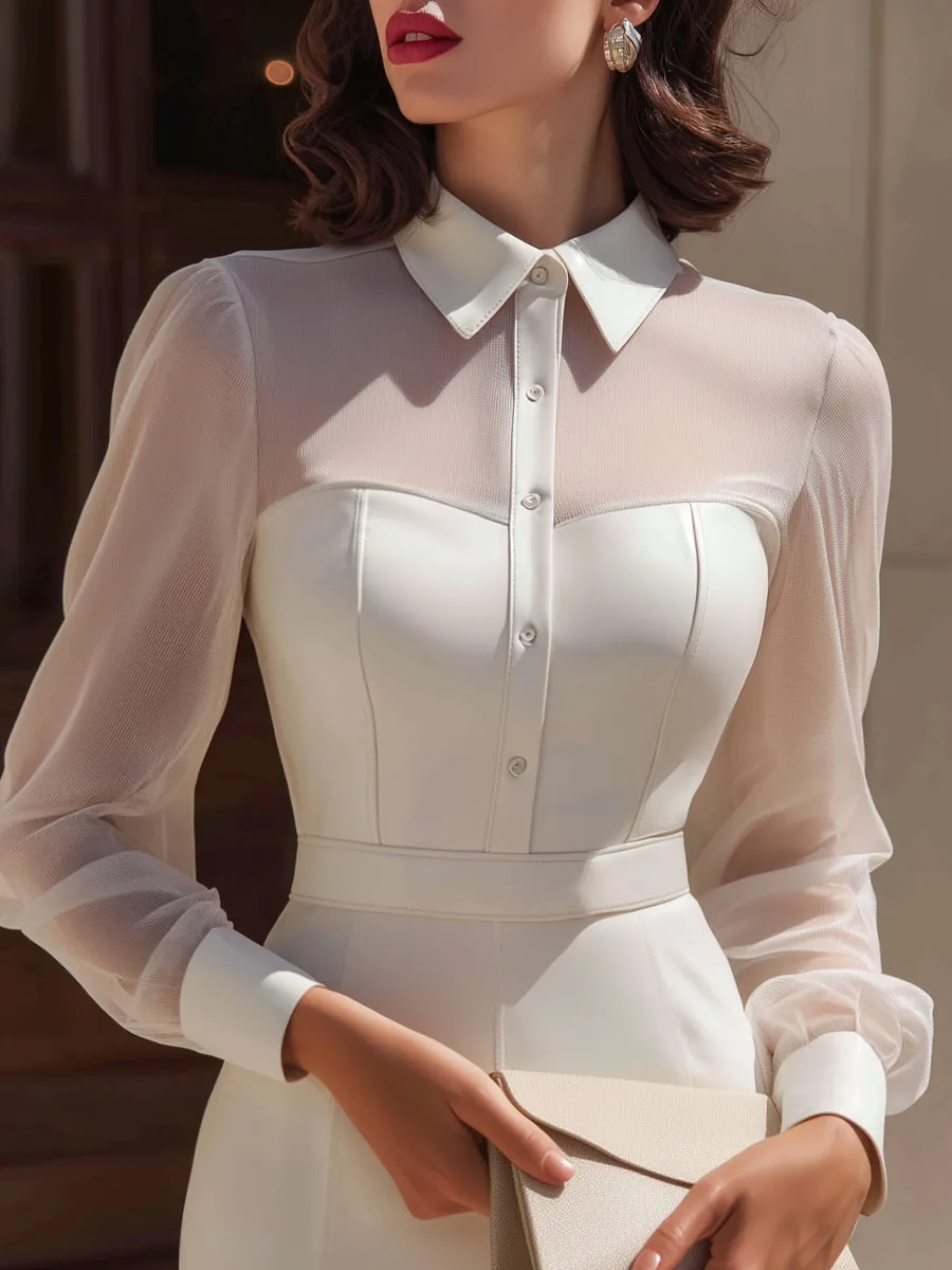 Sheer Panel Button-Front Tailored Midi Dress sold by Mooyius product image thumbnail 2