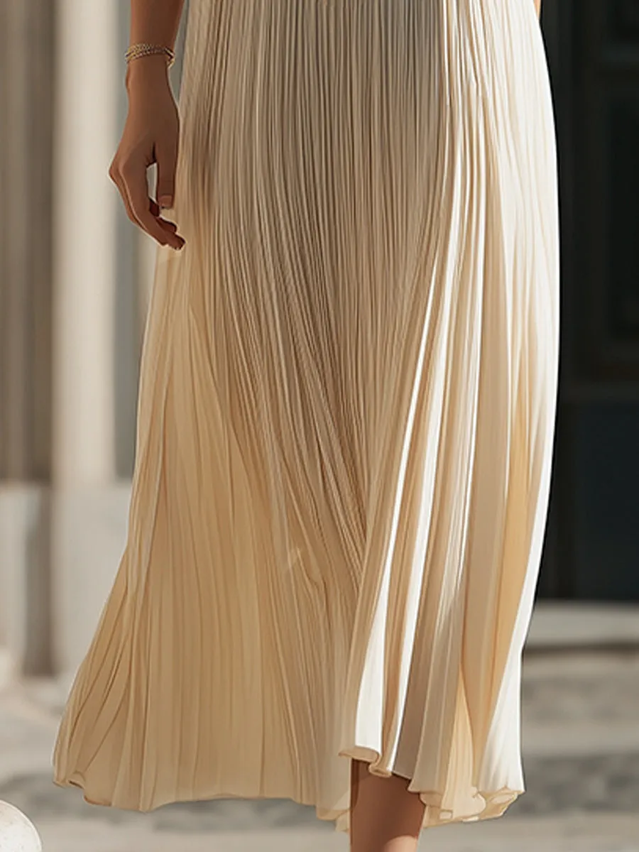 Ethereal Goddess Pleated Halter Maxi Dress – Contrast Neckline sold by Mooyius product image thumbnail 4