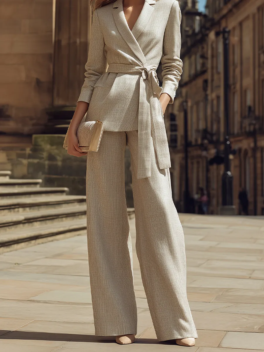 Tailored Belted Blazer And Wide-Leg Pants Set sold by Mooyius product image thumbnail 4