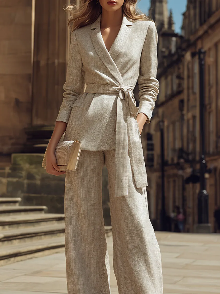 Tailored Belted Blazer And Wide-Leg Pants Set sold by Mooyius product image thumbnail 3