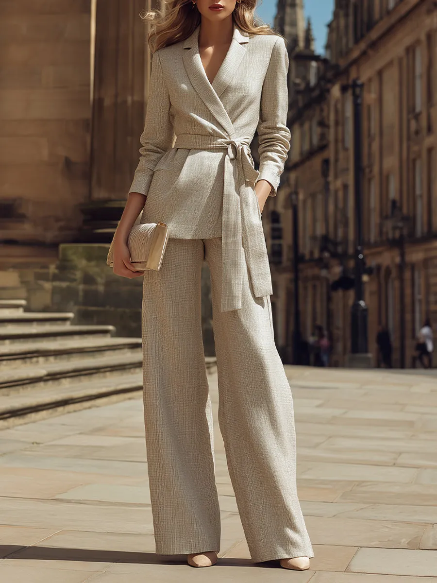 Tailored Belted Blazer And Wide-Leg Pants Set sold by Mooyius