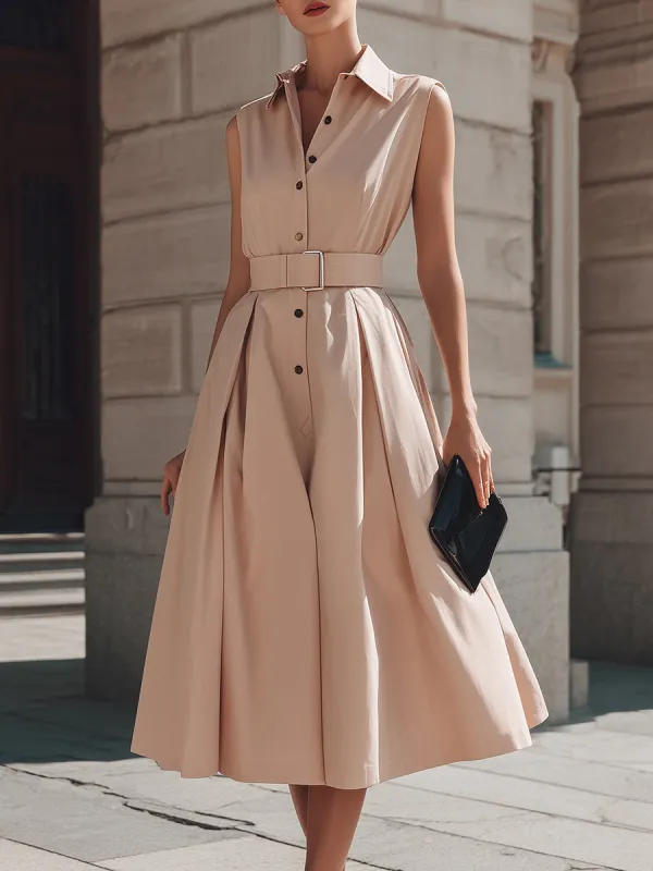 Sleeveless Belted Shirt Midi Dress made by Mooyius