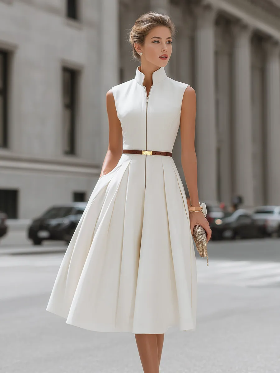 Sleeveless Zip-Front High-Neck Midi Dress sold by Mooyius product image thumbnail 2