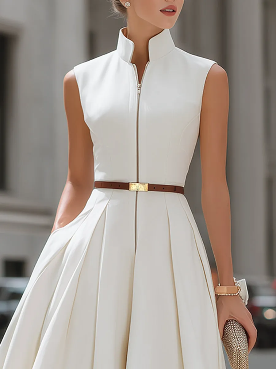 Sleeveless Zip-Front High-Neck Midi Dress sold by Mooyius product image thumbnail 3