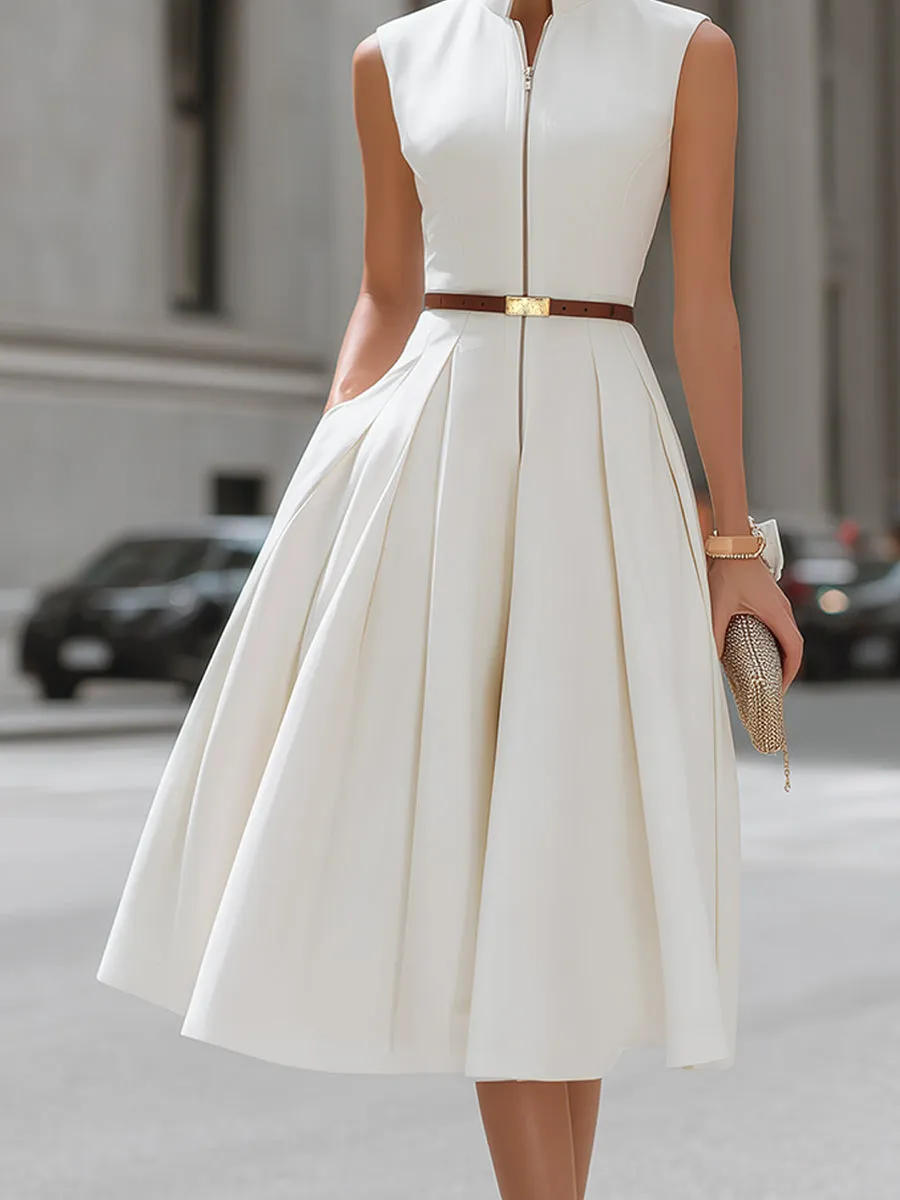 Sleeveless Zip-Front High-Neck Midi Dress sold by Mooyius product image thumbnail 4