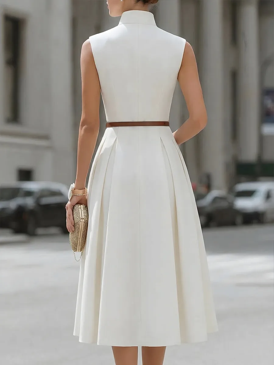 Sleeveless Zip-Front High-Neck Midi Dress sold by Mooyius product image thumbnail 5