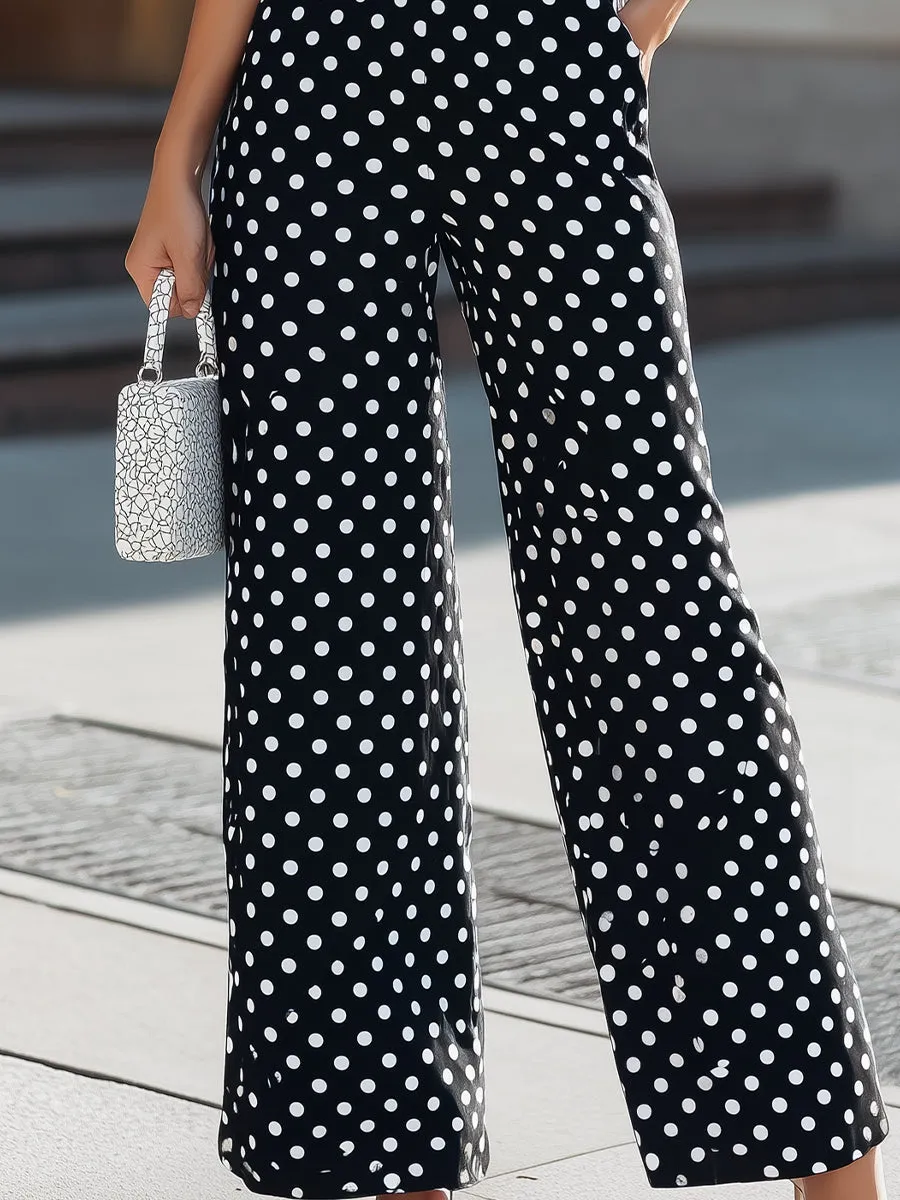 Black Polka Dot Puff-Sleeve Wide-Leg Jumpsuit sold by Mooyius product image thumbnail 3
