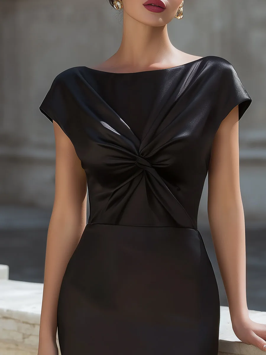 Twist-Front Satin Sculpted Midi Dress sold by Mooyius product image thumbnail 2