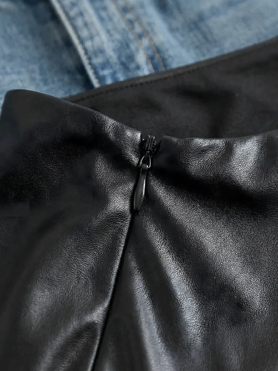 One-Shoulder Sculpted Faux Leather Asymmetrical Top sold by Mooyius product image thumbnail 5