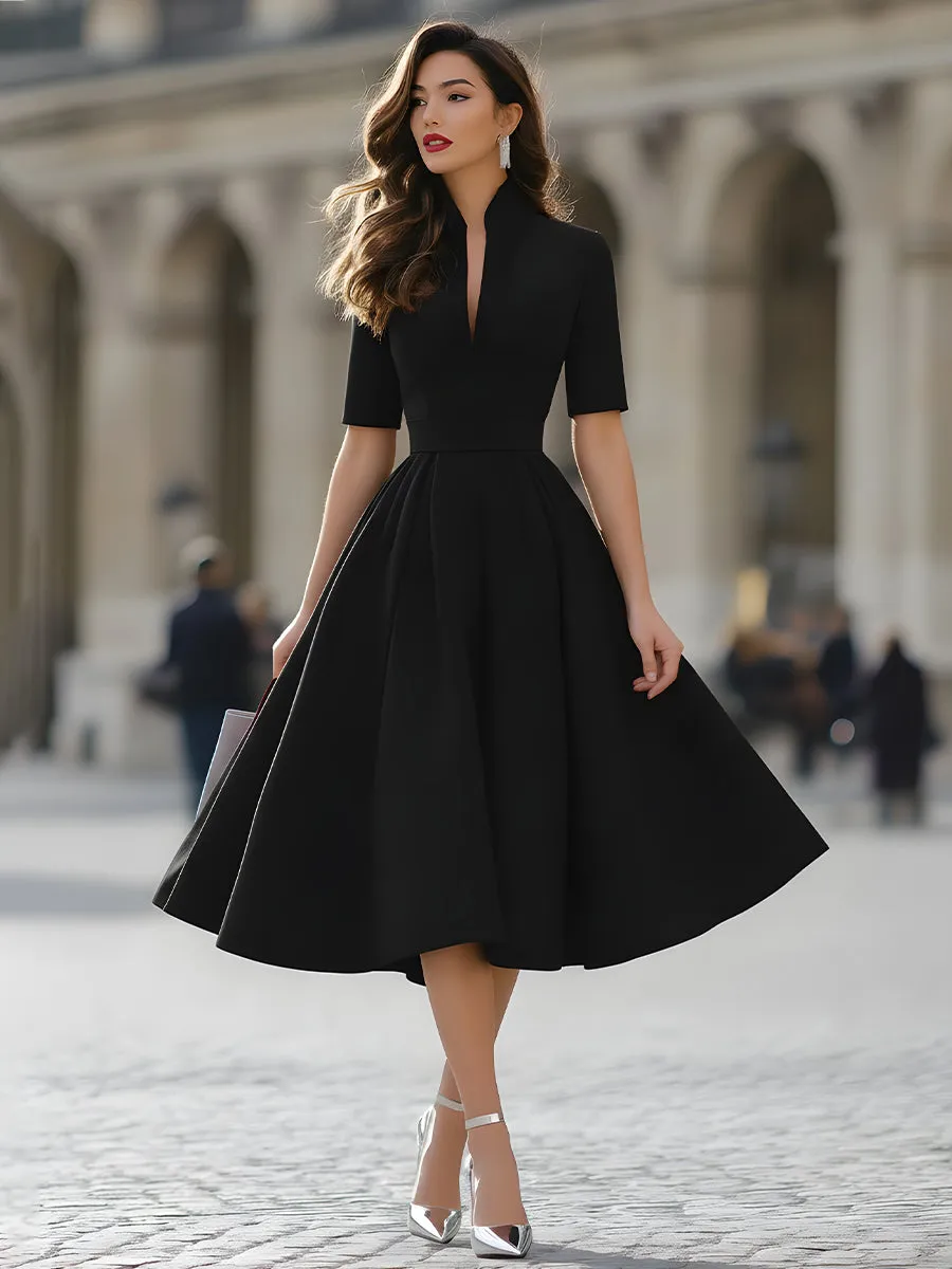 Elegant V-Neck Tailored A-Line Midi Dress sold by Mooyius product image thumbnail 2