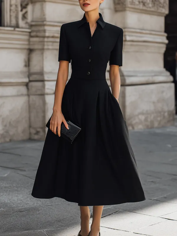 Short Sleeve Collared Button-Front A-Line Midi Dress made by Mooyius