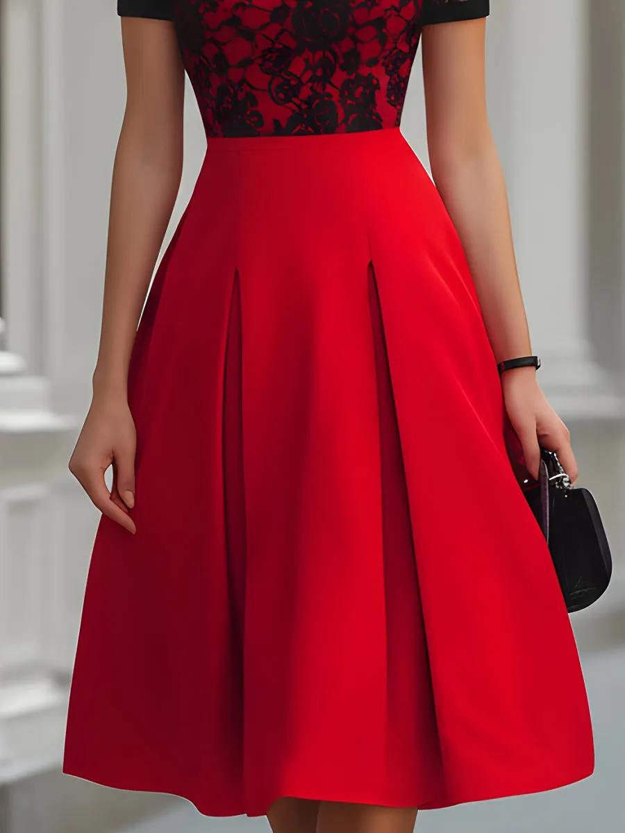 Red & Black Lace Fit-and-Flare Midi Dress sold by Mooyius product image thumbnail 3