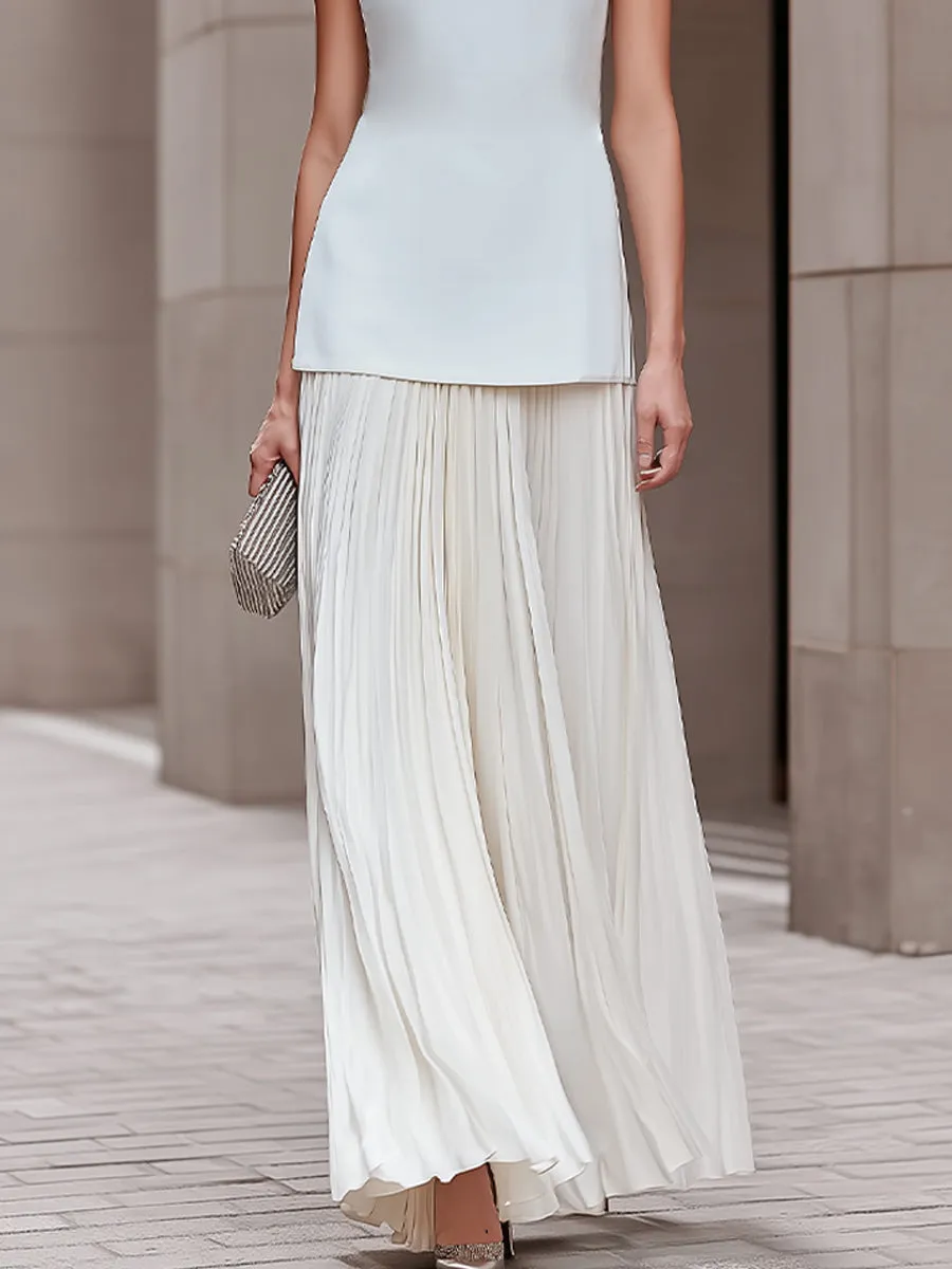 Sleeveless Minimalist Top And Pleated Maxi Skirt Set sold by Mooyius product image thumbnail 4