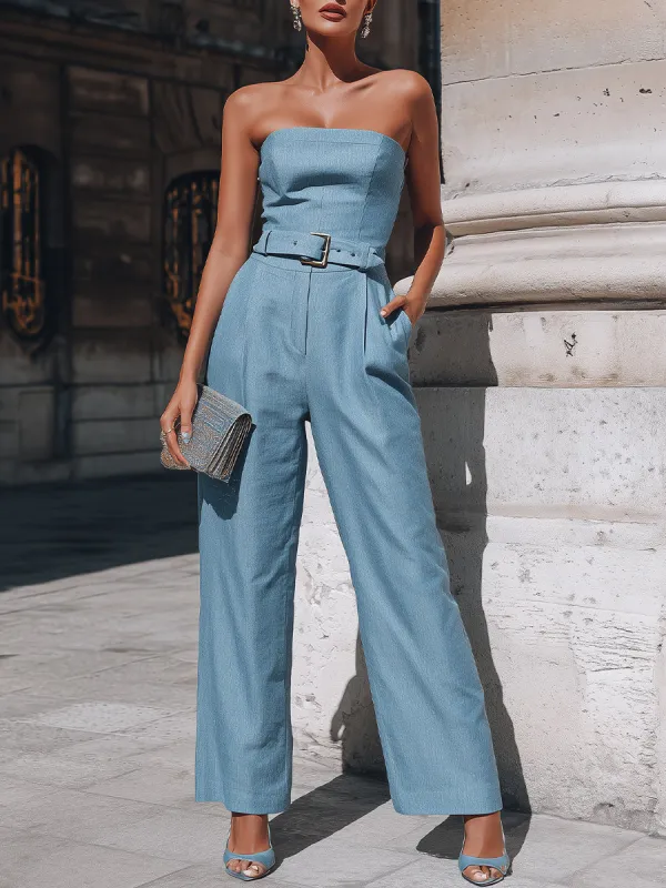 Strapless Belted Wide-Leg Jumpsuit made by Mooyius