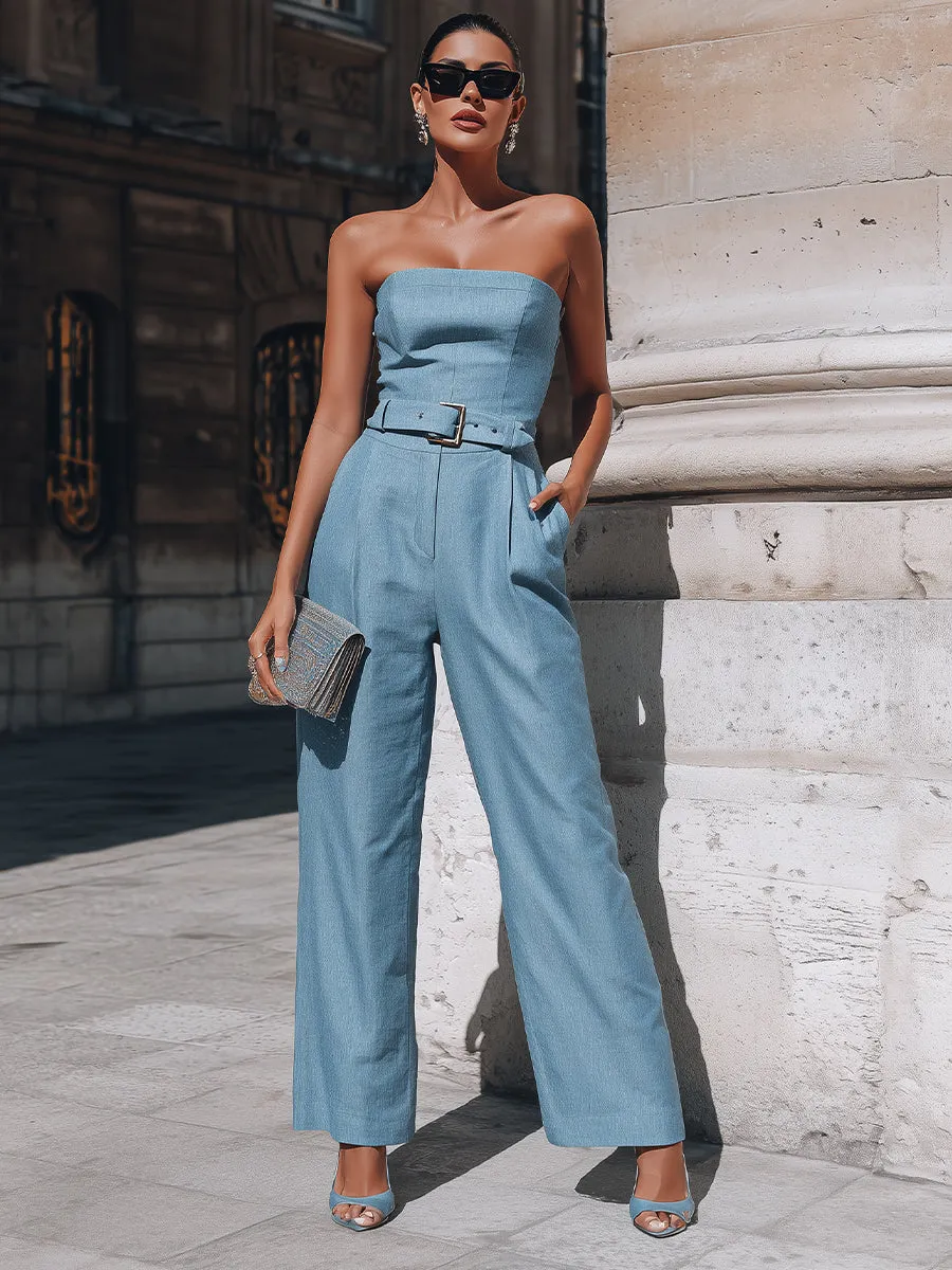 Strapless Belted Wide-Leg Jumpsuit sold by Mooyius product image thumbnail 2