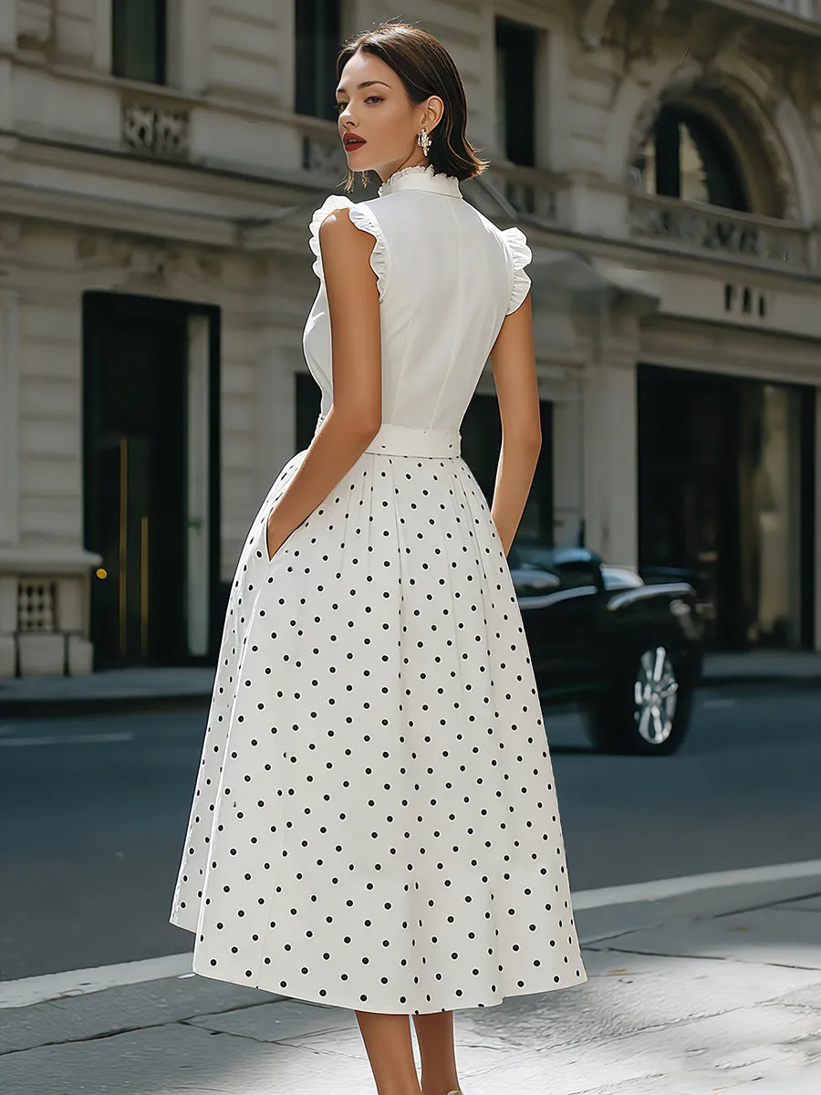 Vintage-Chic Polka Dot Midi Dress sold by Mooyius product image thumbnail 5