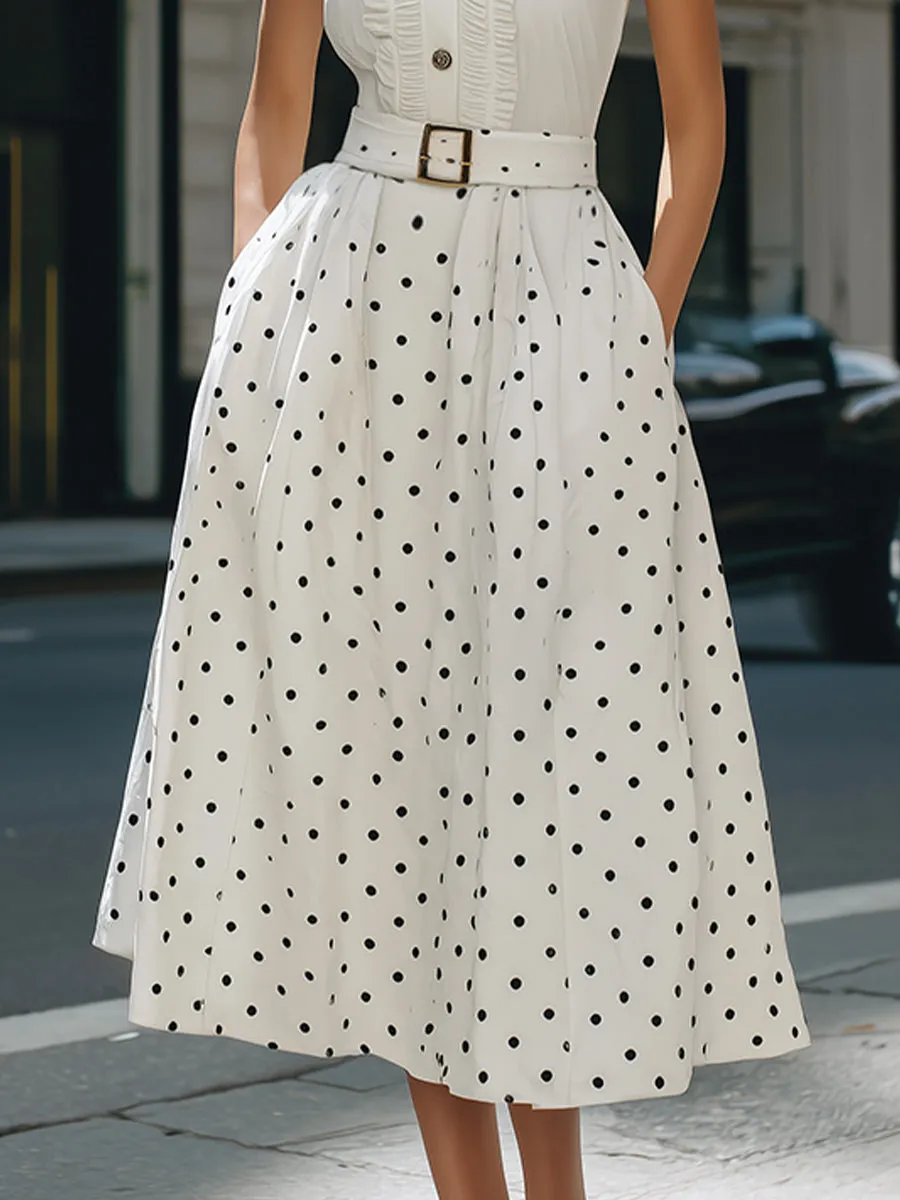 Vintage-Chic Polka Dot Midi Dress sold by Mooyius product image thumbnail 4
