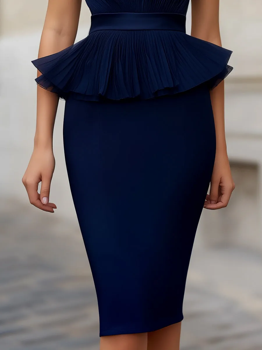 Sheer Yoke Pleated Peplum Sheath Dress sold by Mooyius product image thumbnail 3