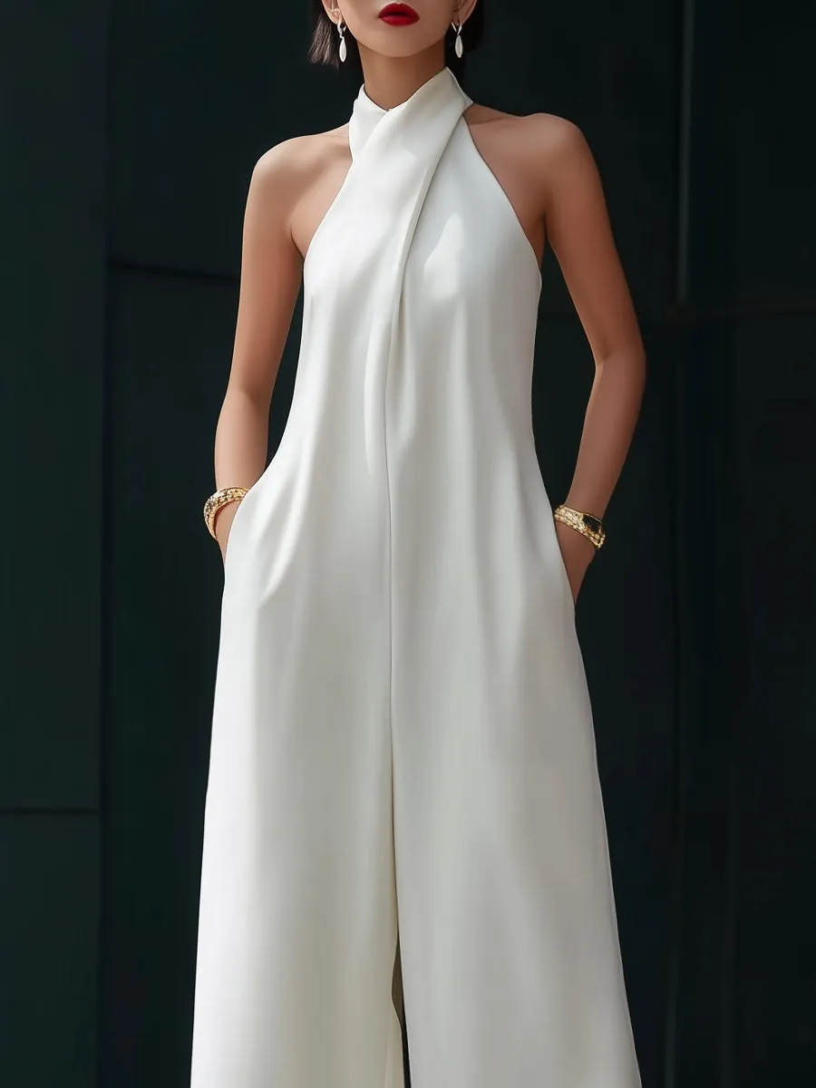 Halter-Neck Draped Wide-Leg Jumpsuit sold by Mooyius product image thumbnail 2