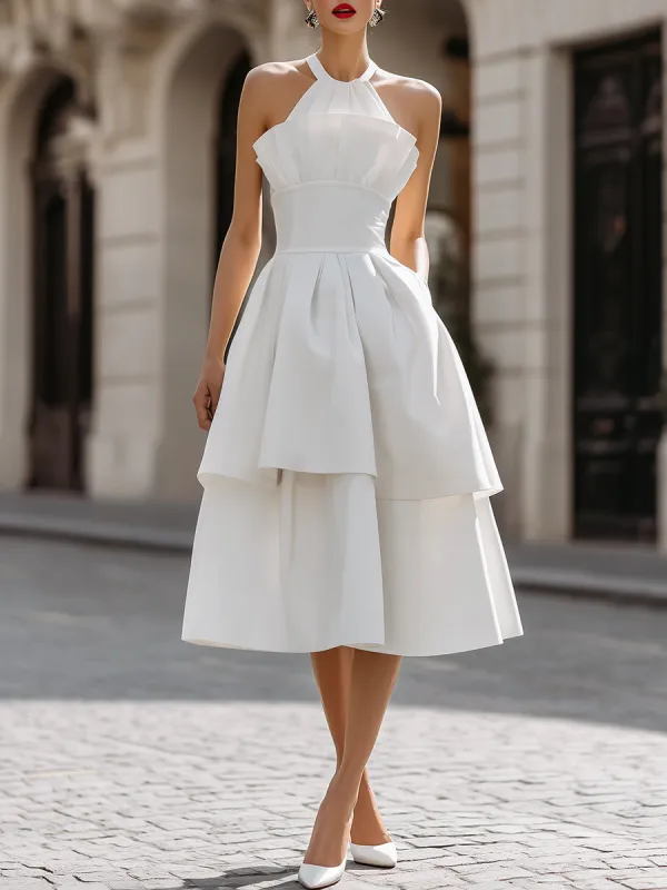 Halter Neck Layered A-Line Midi Dress made by Mooyius