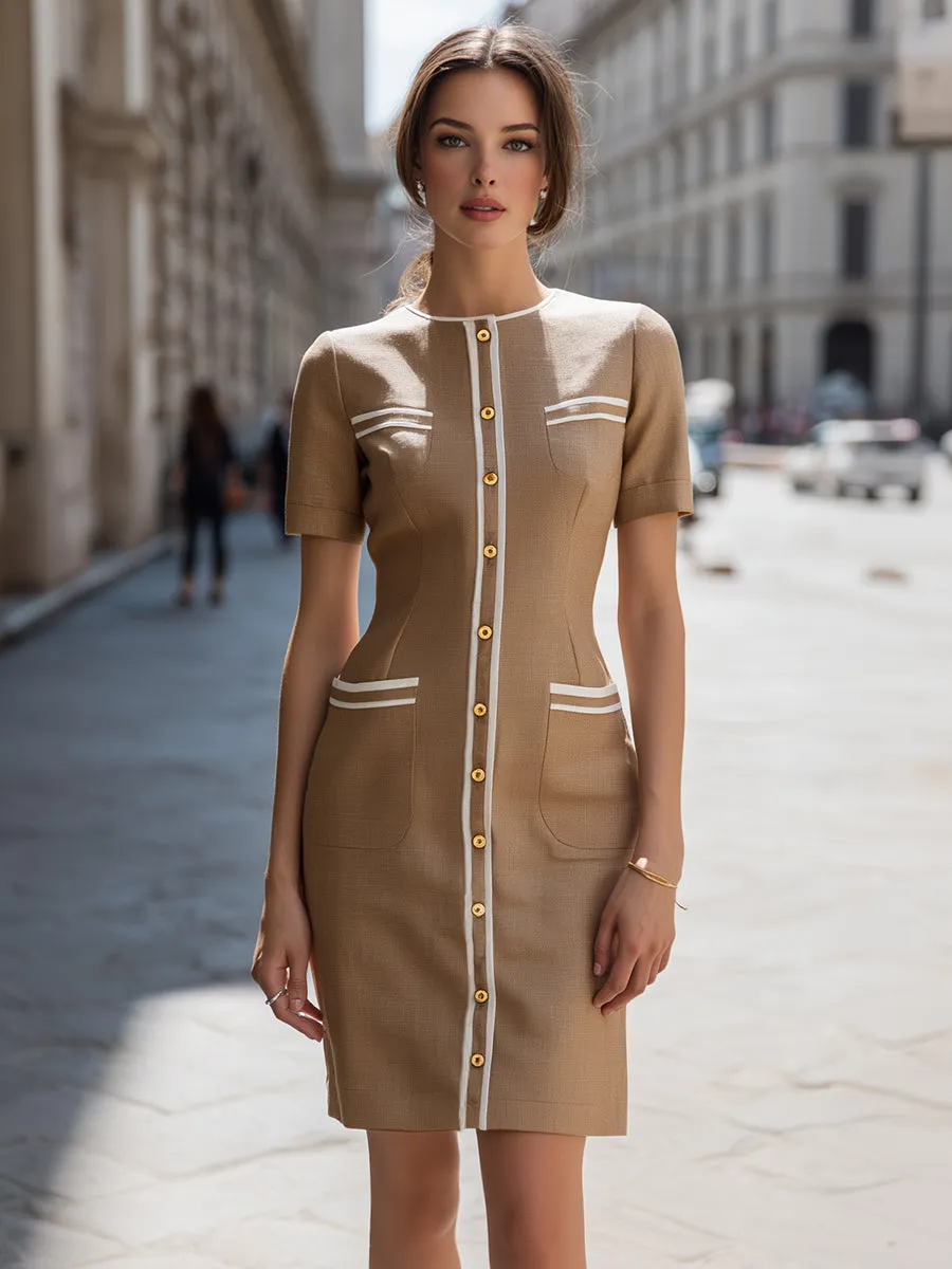 Vintage-Inspired Contrast Trim Button-Down Dress sold by Mooyius product image thumbnail 2