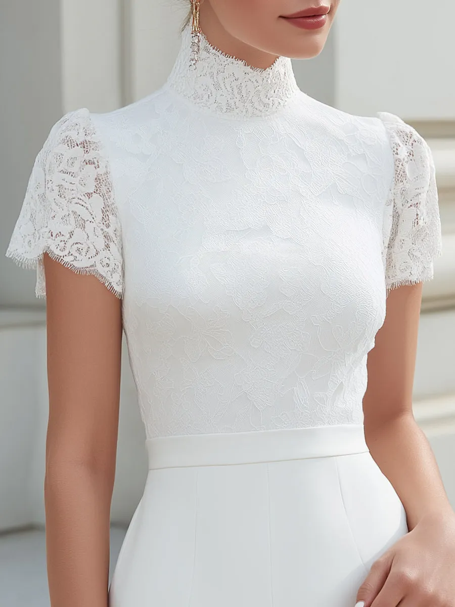 Short Sleeves Lace High-Neck Fitted Sheath Dress sold by Mooyius product image thumbnail 2