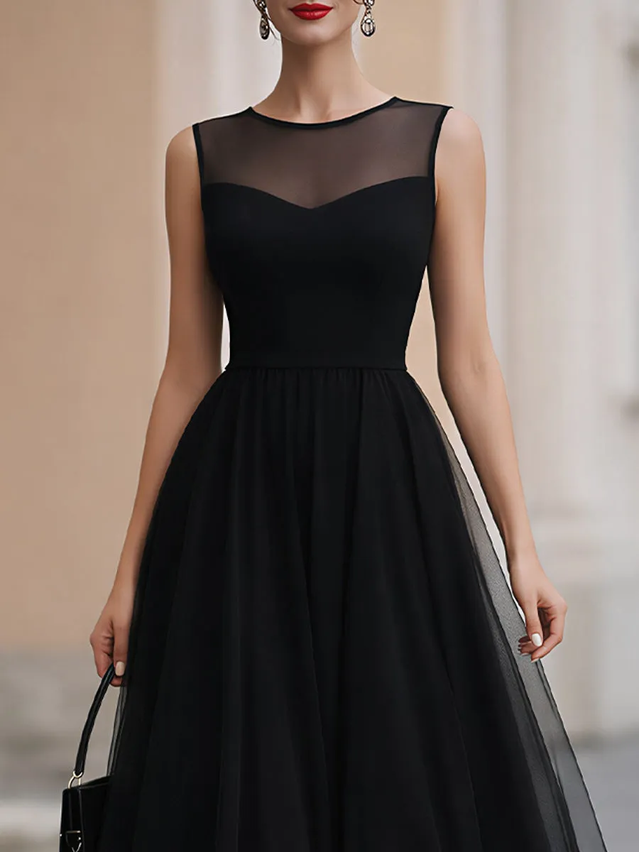 Black Sleeveless Mesh Yoke Tulle Midi Dress sold by Mooyius product image thumbnail 2
