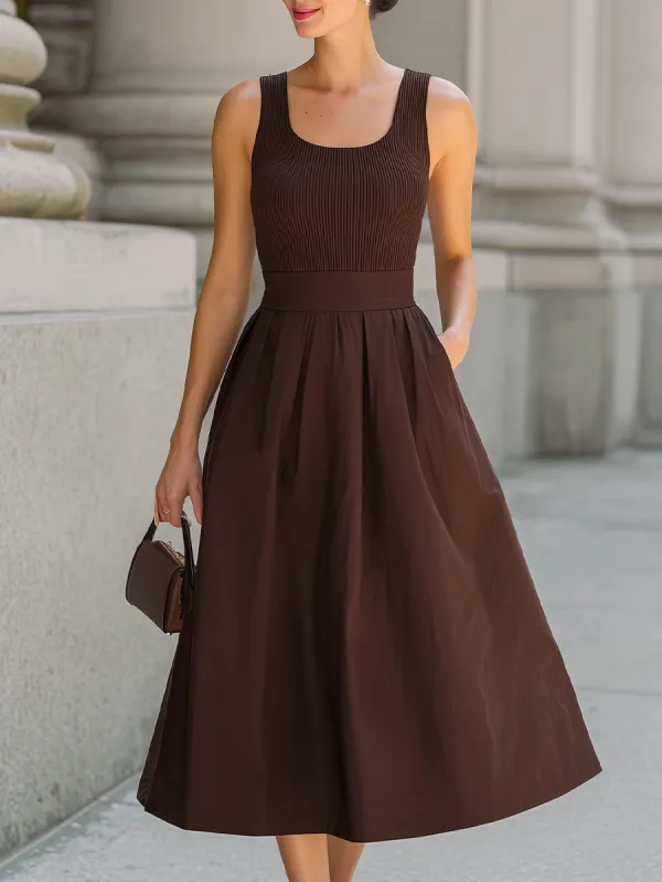 Ribbed Knit Bodice Flared Midi Dress made by Something Navy