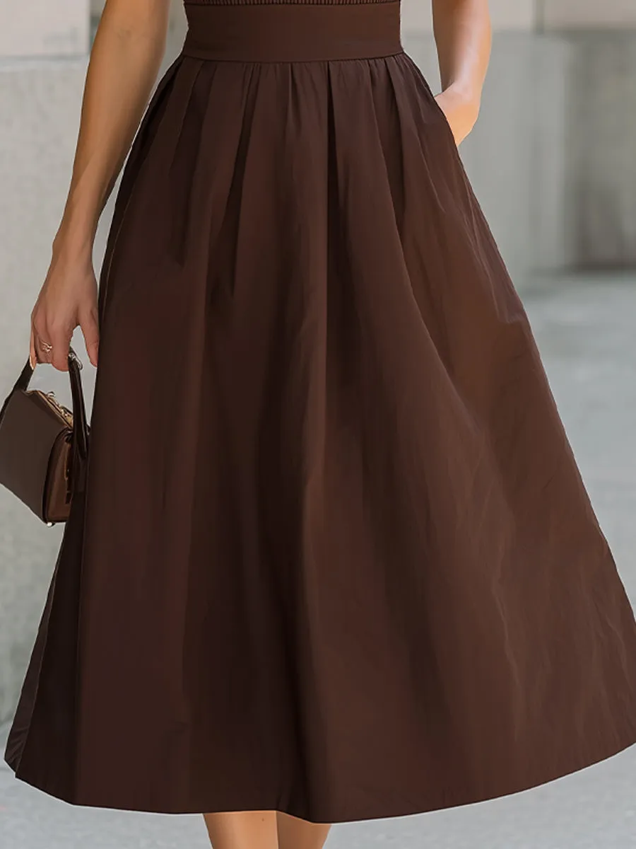 Ribbed Knit Bodice Flared Midi Dress sold by Mooyius product image thumbnail 3